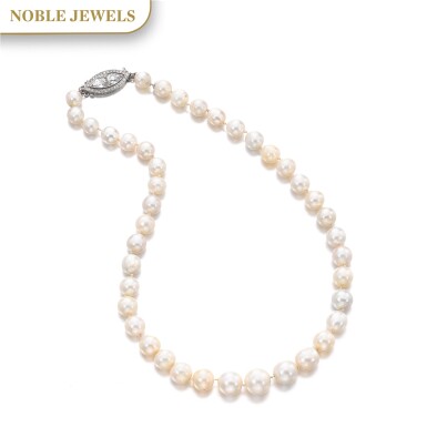 View full screen - View 1 of Lot 164. NATURAL PEARL AND DIAMOND NECKLACE.