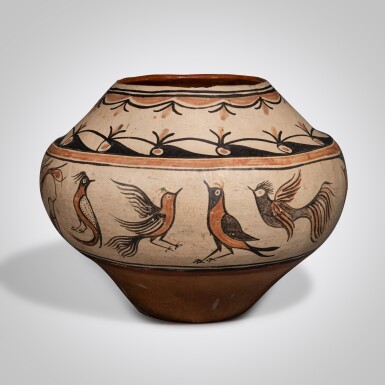 View full screen - View 1 of Lot 21. San Ildefonso Polychrome Jar with Birds.
