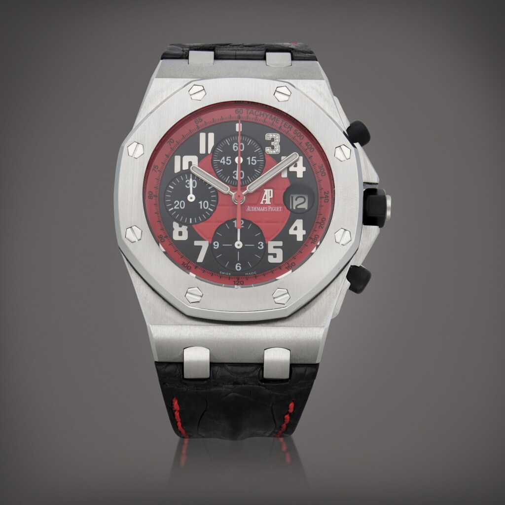 View full screen - View 1 of Lot 459. Royal Oak Offshore 'Masato', Reference 26195ST.OO.D101CR.01 | A limited edition stainless steel chronograph wristwatch with date | Circa 2014.