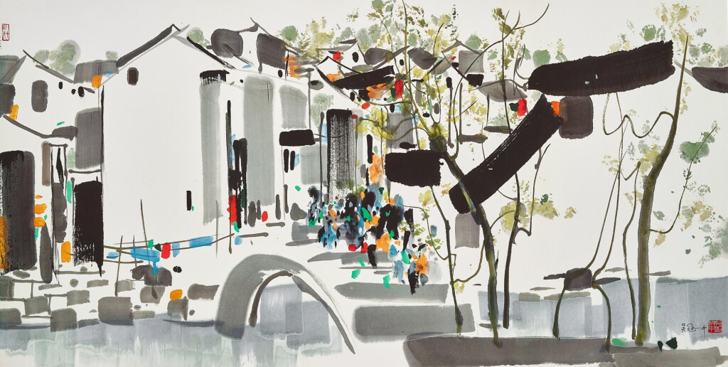 View full screen - View 1 of Lot 2017. Wu Guanzhong 吳冠中 | A small town in the South 江南小鎮.