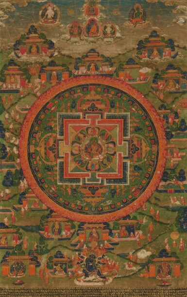 View full screen - View 1 of Lot 879. A thangka depicting a mandala of Vasudhara, Nepal, dated 1862.