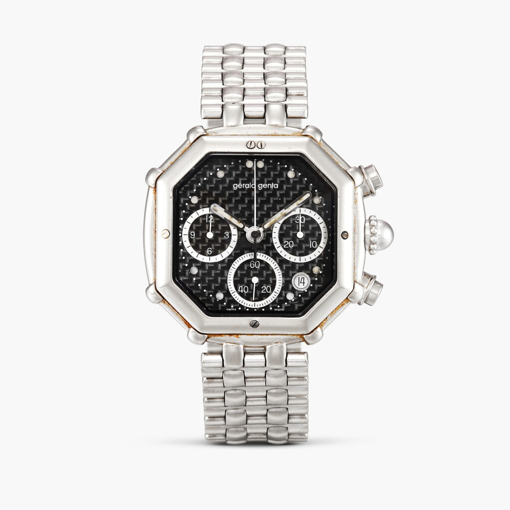 View full screen - View 1 of Lot 2510. Success Chronograph, Reference G.3488.7 | A white gold chronograph bracelet watch with date and carbon fibre and mother-of-pearl dial, Circa 1990.