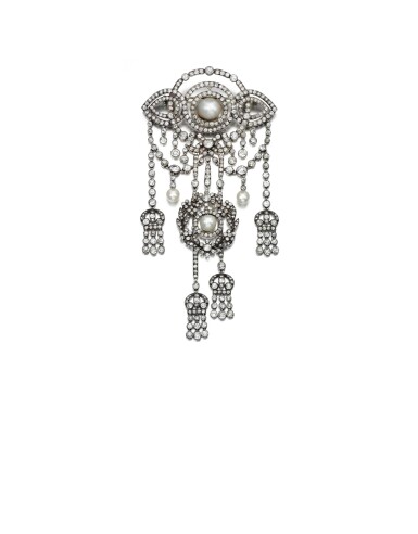 View full screen - View 1 of Lot 332. NATURAL PEARL, BLISTER PEARL AND DIAMOND DEVANT-DE-CORSAGE.