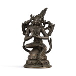 A silver-inlaid copper alloy figure of Avalokiteshvara Pala, Eastern India, 12th century | 十二世紀 帕拉東印度銅錯銀觀世音菩薩坐像