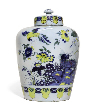 View full screen - View 1 of Lot 200. A large fayence chinoiserie baluster jar and cover.