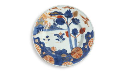 View full screen - View 1 of Lot 45. A Chinese Imari 'Landscape' Dish, Qing Dynasty, Kangxi Period | 清康熙 青花礬紅彩描金山水圖盤.