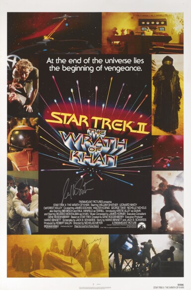 View full screen - View 1 of Lot 279. STAR TREK II - THE WRATH OF KHAN (1982) POSTER, US, SIGNED BY WILLIAM SHATNER AND LEONARD NIMOY.