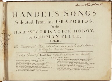 View full screen - View 1 of Lot 49. G.F. Handel. Handel's songs selected from his oratorios...vol.II, c.1755?.