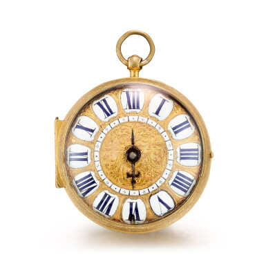 View full screen - View 1 of Lot 4016. GILLES MARTINOT | AN EARLY GILT OPENFACE SINGLE-HAND OIGNON VERGE WATCH WITH CENTRAL WINDING, CIRCA 1670.