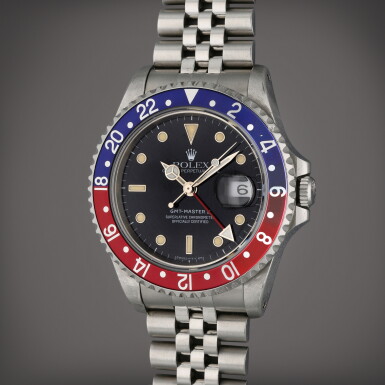 View full screen - View 1 of Lot 515. Reference 16710 GMT-Master II 'Pepsi' | A stainless steel automatic dual time wristwatch with date and bracelet, Circa 1991 .