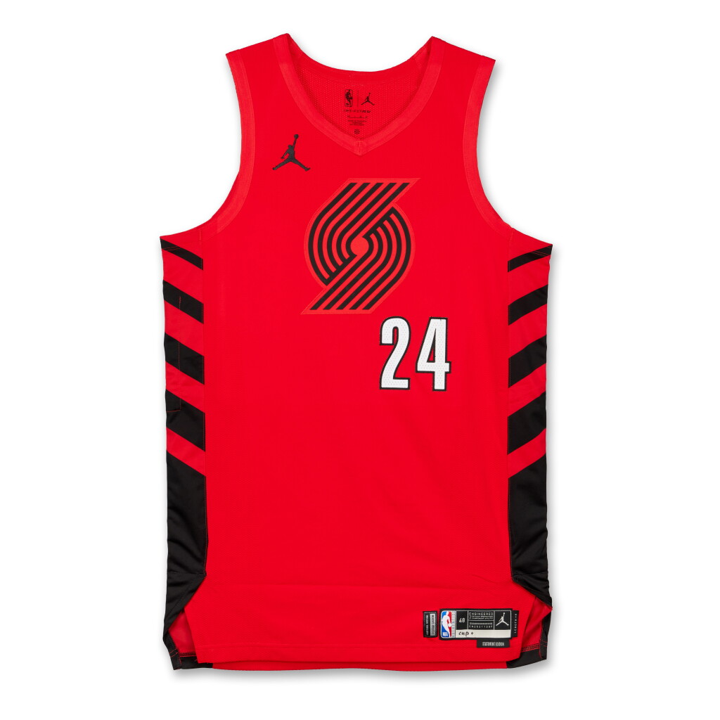 View full screen - View 1 of Lot 39. Kris Murray Portland Trail Blazers 2025-2026 Emirates NBA Cup Game Worn Statement Edition Jersey.