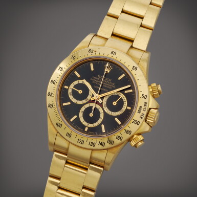 View full screen - View 1 of Lot 333. 'Floating' Daytona 'Inverted 6 Zenith', Reference 16528 | A yellow gold chronograph wristwatch with bracelet | Circa 1988.
