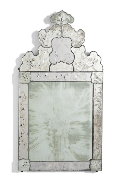 View full screen - View 1 of Lot 279. Two Italian engraved and cut-glass marginal wall mirrors, Venice, 19th century.