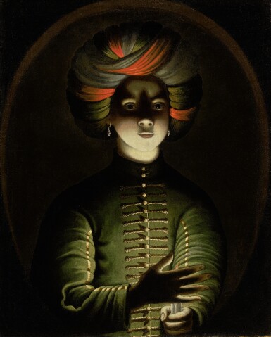 View full screen - View 1 of Lot 259. ATTRIBUTED TO WOLFGANG HEIMBACH | YOUNG GIRL WEARING A TURBAN AND HOLDING A CANDLE.