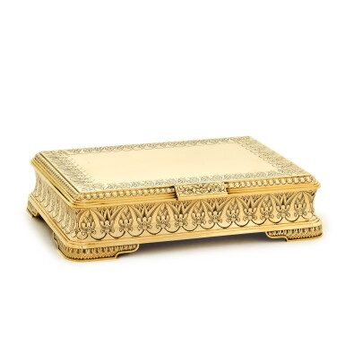 View full screen - View 1 of Lot 86. Asprey. An 18ct yellow gold cigar box, designed by J.E. Barber, London, 1957.