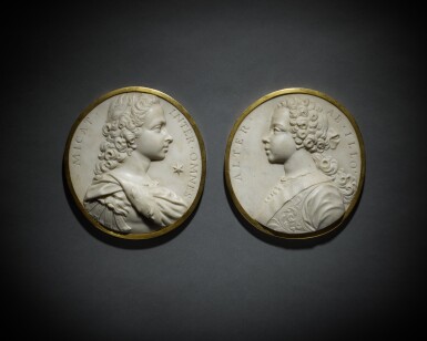View full screen - View 1 of Lot 248. A pair of portrait medallions with the Young Pretender and his brother Henry Benedict Stuart.
