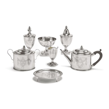 View full screen - View 1 of Lot 1803. AN AMERICAN SILVER SIX-PIECE TEA SET, VAN VOORHIS & SCHANCK, NEW YORK, CIRCA 1790-1800.