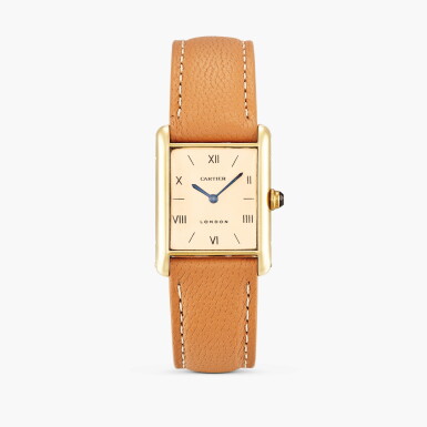 View full screen - View 1 of Lot 2496. London retailed | Tank L.C. | A rectangular yellow gold wristwatch with gold deployant buckle, Circa 1951.