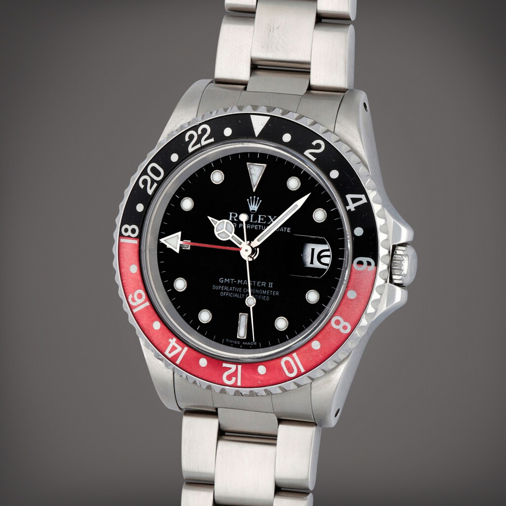 View full screen - View 1 of Lot 210. GMT-Master II ‘Coke’, Reference 16710 | A stainless steel dual time wristwatch with date and bracelet | Circa 1999.