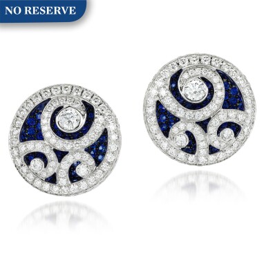 View full screen - View 1 of Lot 117. Diamond and sapphire earrings, 'Diamond on Diamond'.