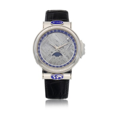 View full screen - View 1 of Lot 9339. Corum | Reference 61.450.70, A platinum wristwatch with meteorite dial, moon phases and date, Circa 1990 | 昆侖 | 型號61.450.70 鉑金腕錶,備日期、月相顯示及隕石錶盤,約1990年製.