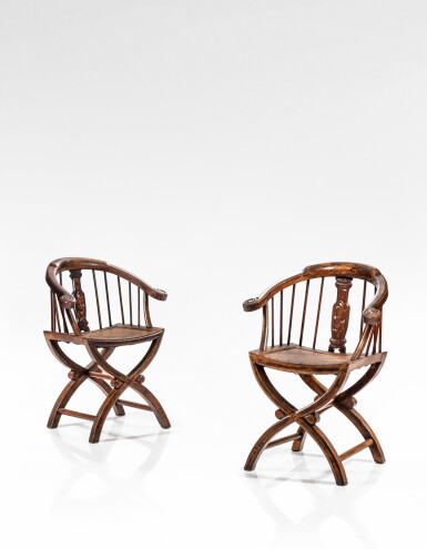 View full screen - View 1 of Lot 118. A pair of natural wood and bone-inlaid armchairs, China, 20th century.