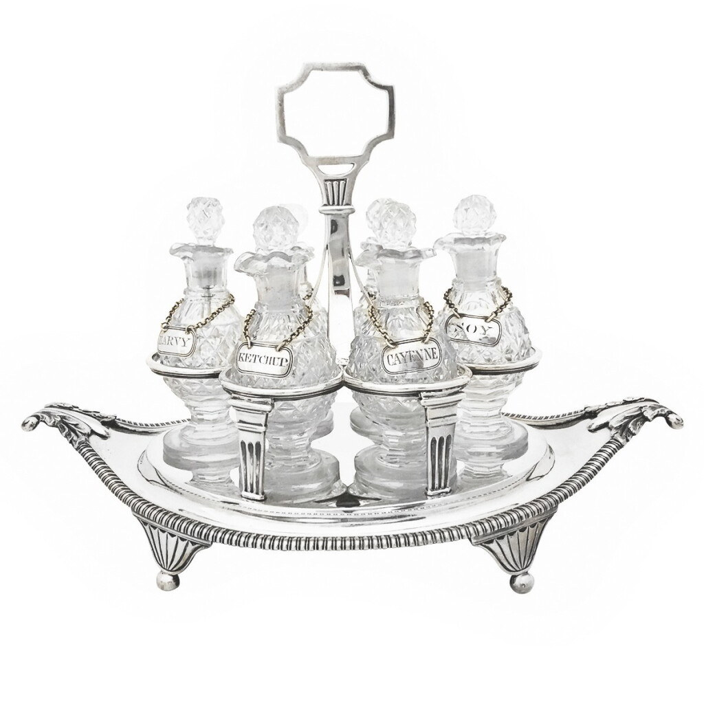 View full screen - View 1 of Lot 264. A GEORGE III SILVER CRUET SET, WILLIAM BURWASH AND RICHARD SIBLEY, LONDON, 1808.
