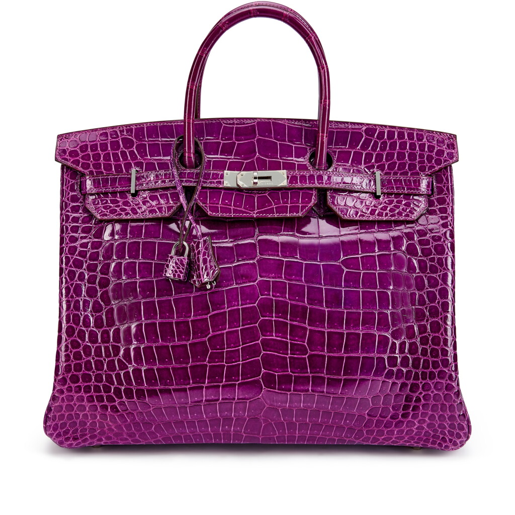 View full screen - View 1 of Lot 1626. Violet Shiny Porosus Crocodile Birkin 40 Palladium Hardware, 2005.