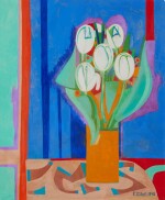 White Tulips on Blue