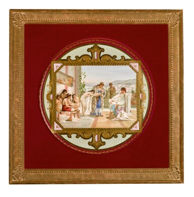 View full screen - View 1 of Lot 121. A pair of Vienna-style porcelain circular plaques, circa 1890.