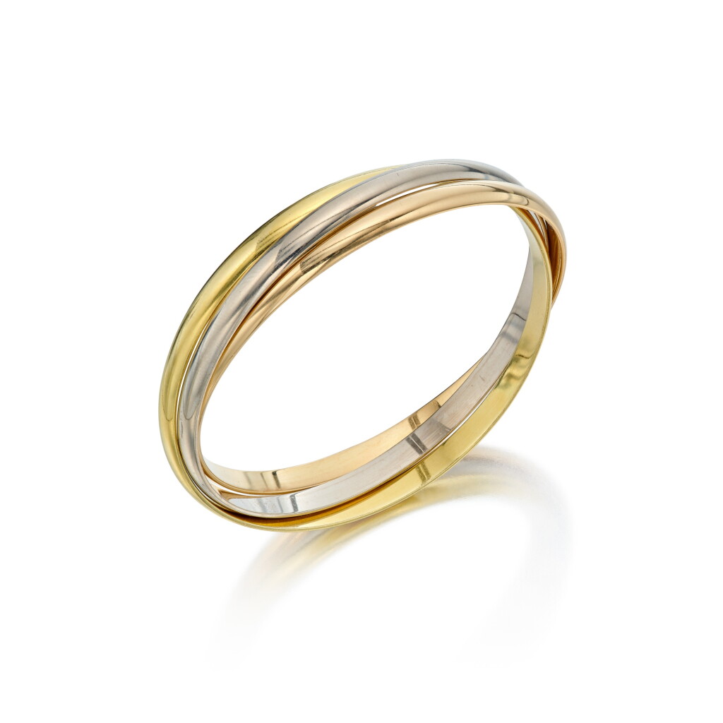 View full screen - View 1 of Lot 125. Three-Color Gold 'Trinity' Bangle-Bracelet.