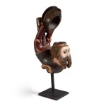 VERY FINE AND RARE AMERICAN CARVED AND POLYCHROME PAINT-DECORATED WOOD 'SEA CAPTAIN' TOBACCO PIPE, CIRCA 1850