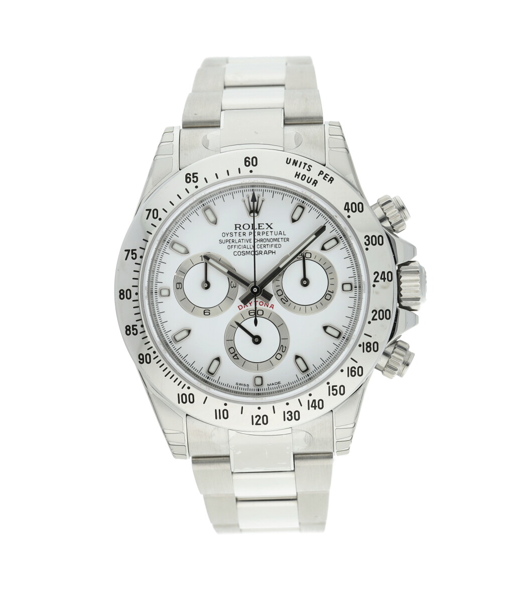 View full screen - View 1 of Lot 25. Reference 116520 Daytona A 'NOS' stainless steel chronograph wristwatch with 'APH' dial and bracelet, Circa 2012.