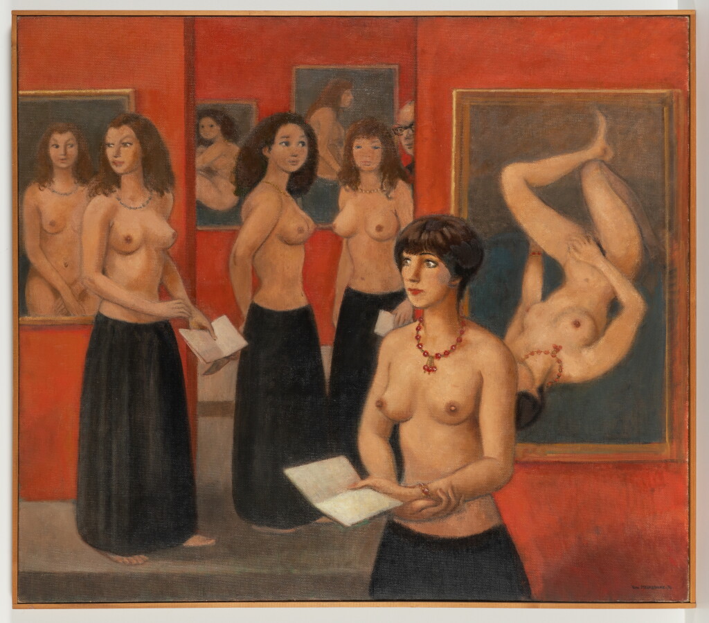 View full screen - View 1 of Lot 214. Rêve de l'exposition de nus. 1969. Huile sur toile 86 x 111 cm.