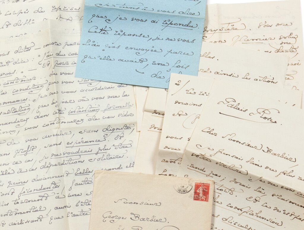 View full screen - View 1 of Lot 81. MONTESQUIOU. Correspondance à George Barbier. 1905-1910. Env. 40 lettres, cartes postales, et billets..