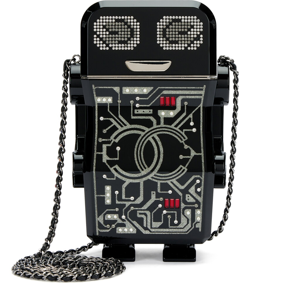 View full screen - View 1 of Lot 944. Limited Edition Black Lucite, Crystal and Imitation Pearl Robot Silver Hardware, 2017-18.