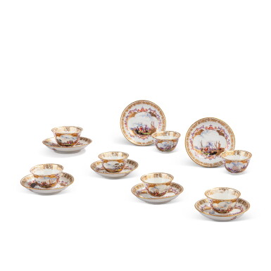 View full screen - View 1 of Lot 554. A set of seven Meissen porcelain teabowls and saucers, circa 1730.