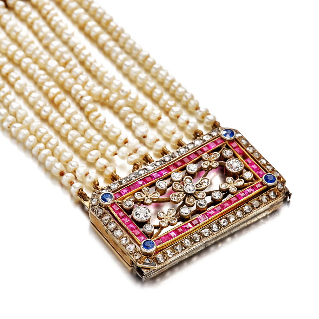 View full screen - View 1 of Lot 2840. Seed Pearl, Ruby, Sapphire and Diamond Bracelet, Late 19th Century | 珍珠 配 紅寶石,藍寶石 及 鑽石 手鏈,十九世紀末.