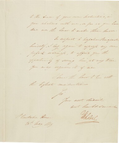 View full screen - View 1 of Lot 65. Hudson Lowe | Letter signed, to Count Balmain, 20 May 1819.