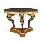 An Empire style gilt and patinated bronze and amboyna centre table