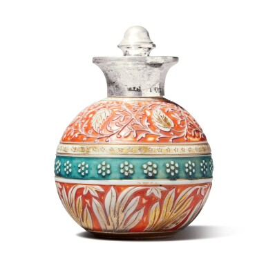 View full screen - View 1 of Lot 96. A Thomas Webb & Sons 'Ivory Cameo' Scent Bottle, with Silver Mount and Stopper, Circa 1890.