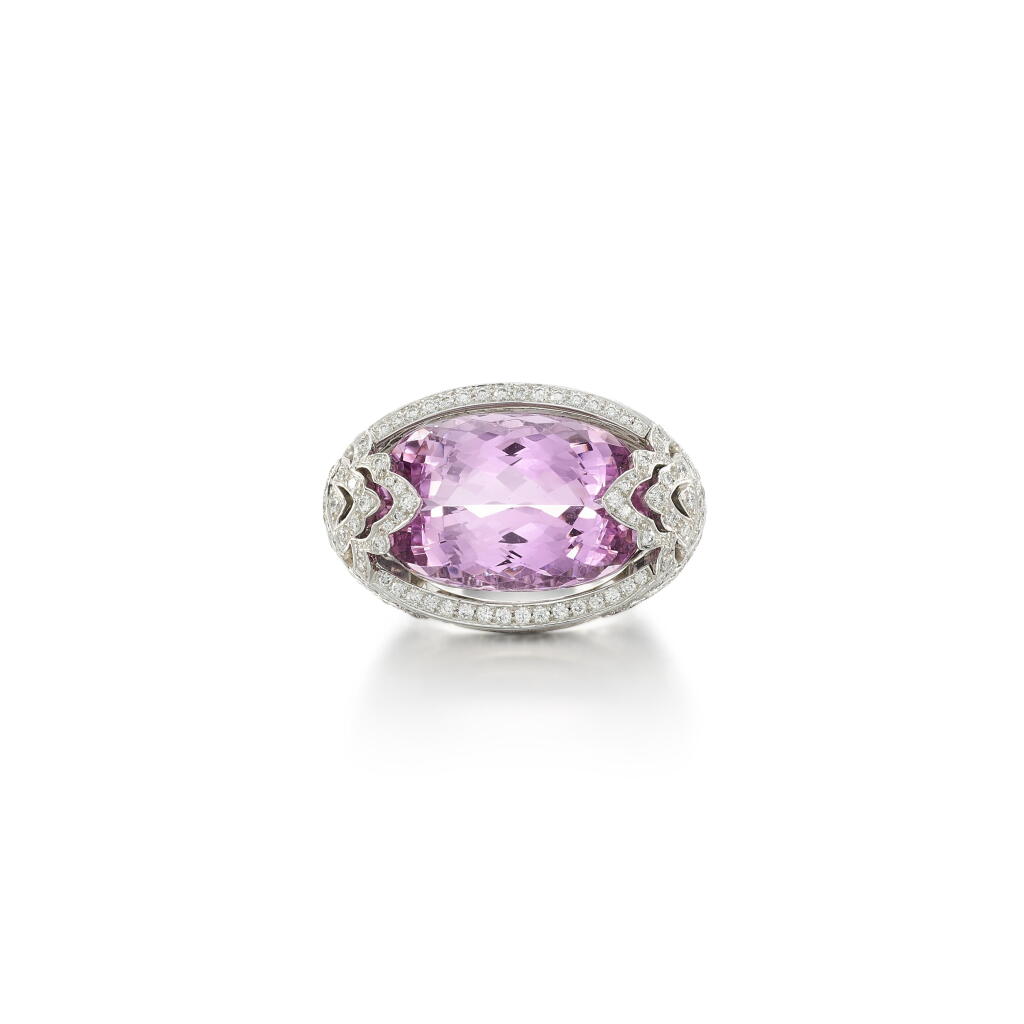 View full screen - View 1 of Lot 10. Pink Topaz and Diamond Ring.