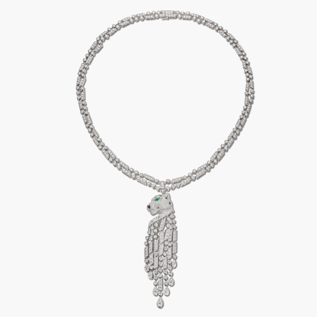 View full screen - View 1 of Lot 1787. Diamond, Onyx and Emerald 'Panthère' Pendent Necklace | 卡地亞 | 鑽石 配 縞瑪瑙 及 祖母綠 'Panthère' 掛墜項鏈.