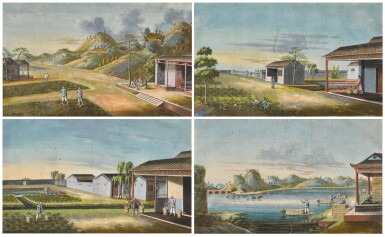 View full screen - View 1 of Lot 115. A set of five pith paper paintings on tea production, Qing dynasty, 19th century | 清十九世紀 外銷通草畫《製茶圖》一組五幅.