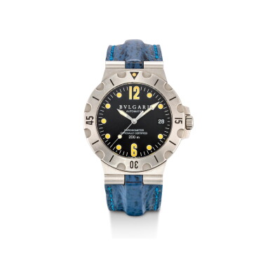 View full screen - View 1 of Lot 608. BULGARI | DIAGONO SCUBA, REFERENCE SD 38 S, A STAINLESS STEEL WRISTWATCH WITH DATE, CIRCA 2000.