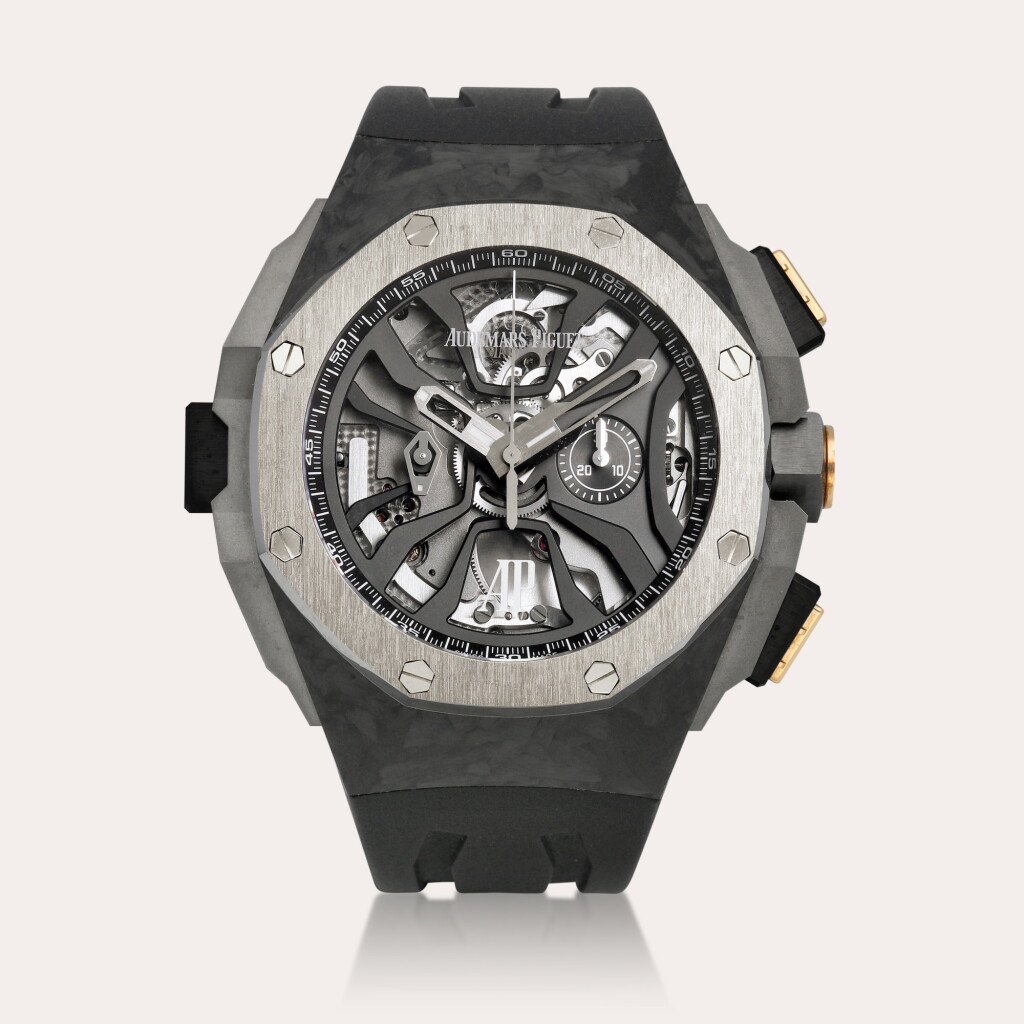 View full screen - View 1 of Lot 2201. Royal Oak Concept Laptimer Michael Schumacher, Reference 26221FT.OO.D002CA.01 | A limited edition semi-skeletonised forged carbon and titanium laptime flyback chronograph wristwatch, Circa 2015.