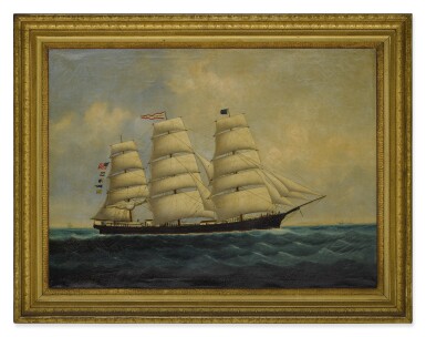View full screen - View 1 of Lot 976. Attributed to Lai Fong, A View of The Ship George Skofield, Qing Dynasty, Late 19th Century | 黎芳(傳)清十九世紀末 三桅帆船 油彩 裝框.