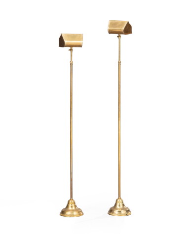 View full screen - View 1 of Lot 17. A pair of gilt-brass adjustable floor lamps, modern, by Studio Peregalli | Paire de lampadaires réglables en laiton doré, travail moderne, attribués au Studio Peregalli.