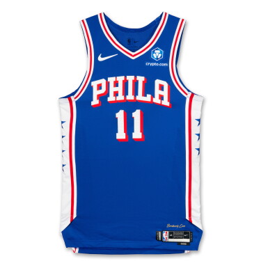 View full screen - View 1 of Lot 25. Justin Edwards Philadelphia 76ers 2026 NBA Playoffs Eastern Conference Round 1 Game Worn Icon Edition Jersey | Game 1 | Playoff Debut.