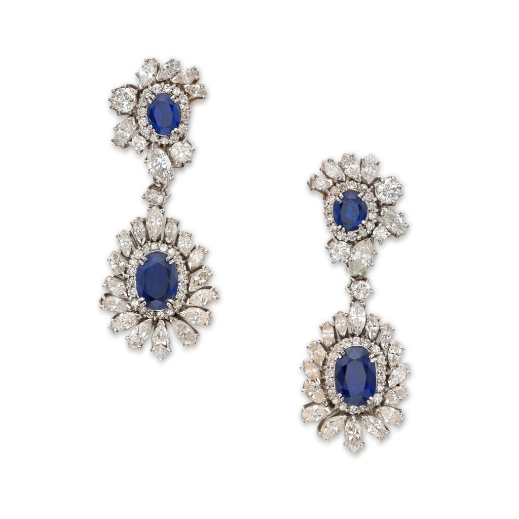 View full screen - View 1 of Lot 95. Pair of Sapphire and Diamond Earclips.